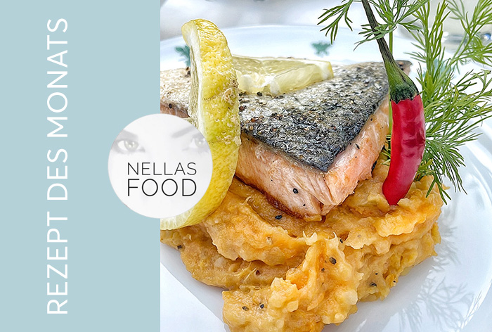 Gebratenes Lachsfilet auf Süsskartoffel-Püree